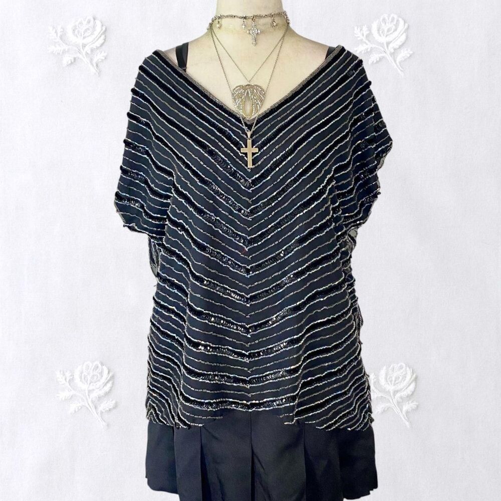 Chic Striped Black and Silver Blouse